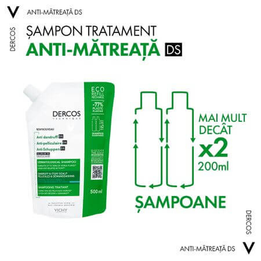 Rezervă șampon anti-mătreață pentru păr normal-gras Eco Dercos, 500 ml, Vichy