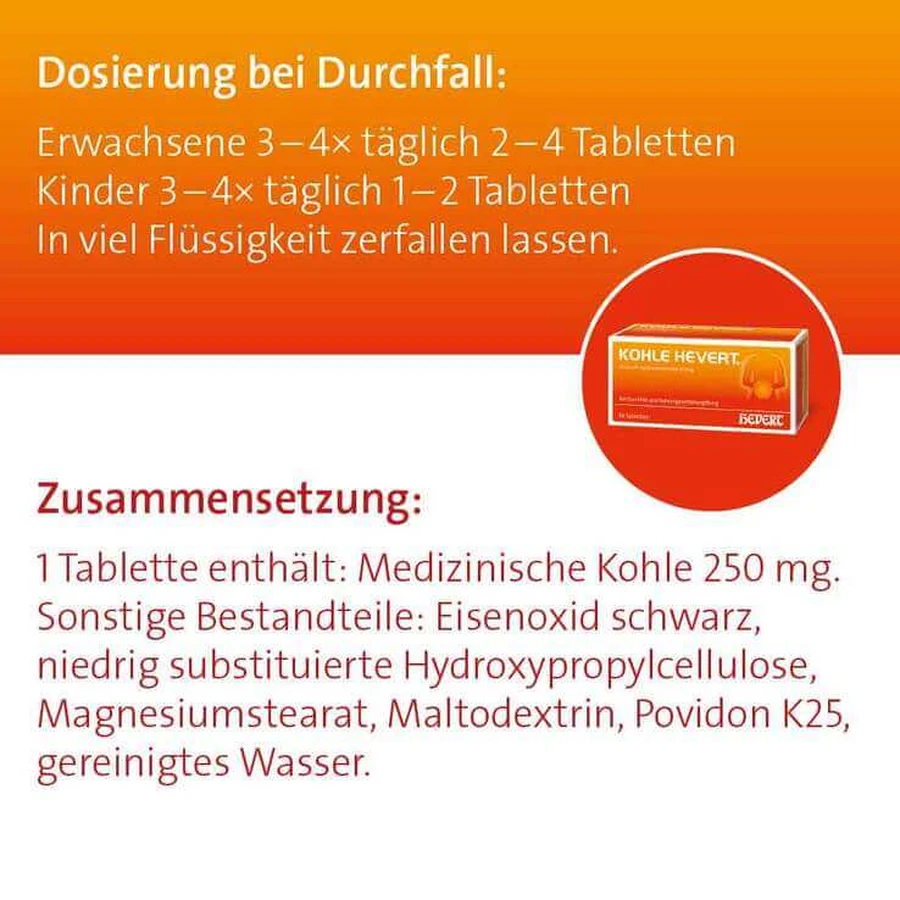 Hevert-houtskooltabletten, 100 tabletten