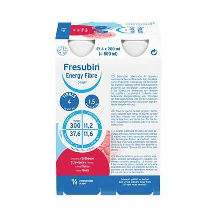 Fresubin Energy Fibre Drink Aardbei, fles, 6 x 4 x 200 ml oplossing