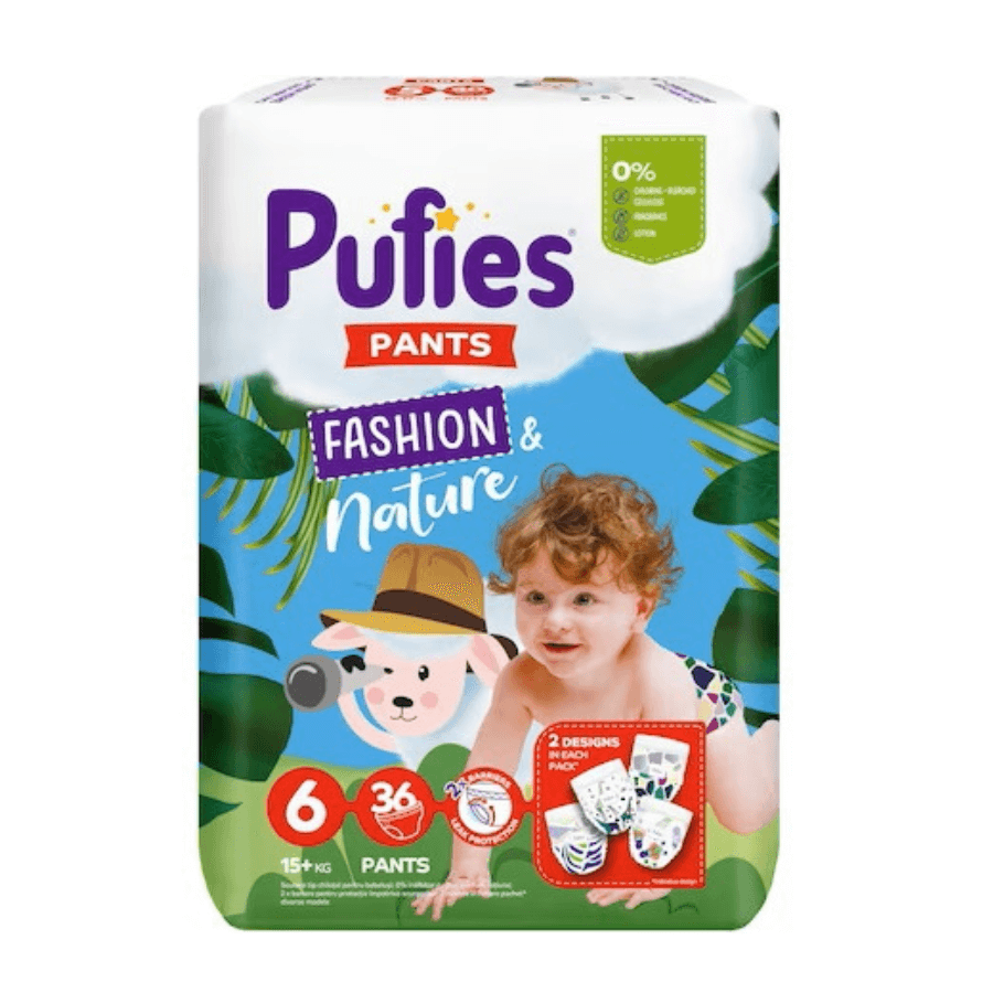 Scutece Pants Extra Large, nr. 6, 15 +kg Fashion & Nature, 36 bucati, Pufies