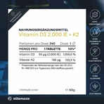 Vitamine D3 K2 2000 IE / 100 µg, extra krachtige tabletten, 240 tabletten