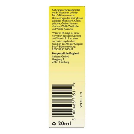 Bach Flower Rescura Night-druppels, alcoholvrij, 20 ml