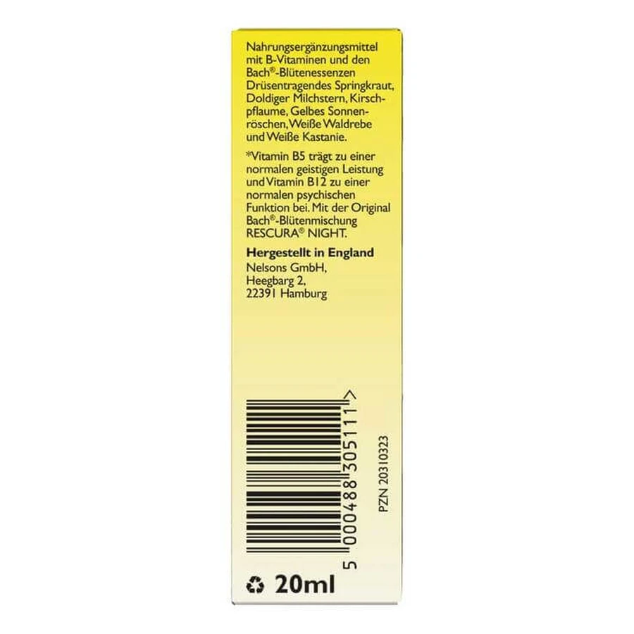 Bach Flower Rescura Night-druppels, alcoholvrij, 20 ml