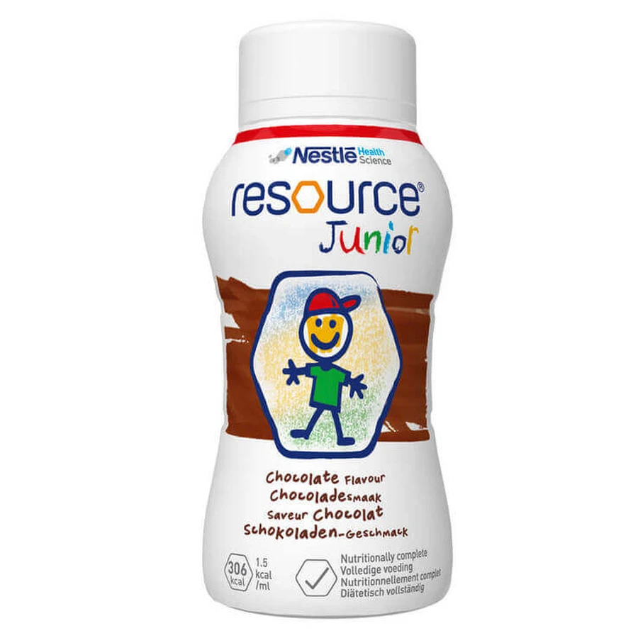 Resource Junior Chocolate-Flavored Liquid, 4 x 200 ml liquid