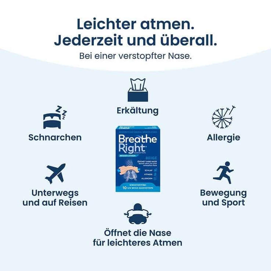 Breathe Better Breathe Right® neusstrips, standaard beige, 30 strips