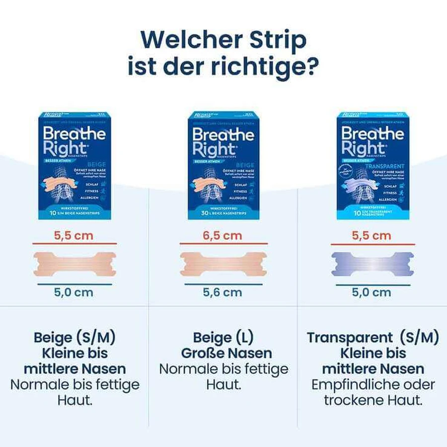 Bandes nasales « Breathe Better Breathe Right », taille standard, transparentes, 10 bandes