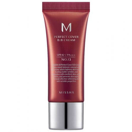 BB Cream cu SPF 42/PA+++ M Perfect Cover, nuanta 13/Bej luminos, 20 ml, Missha