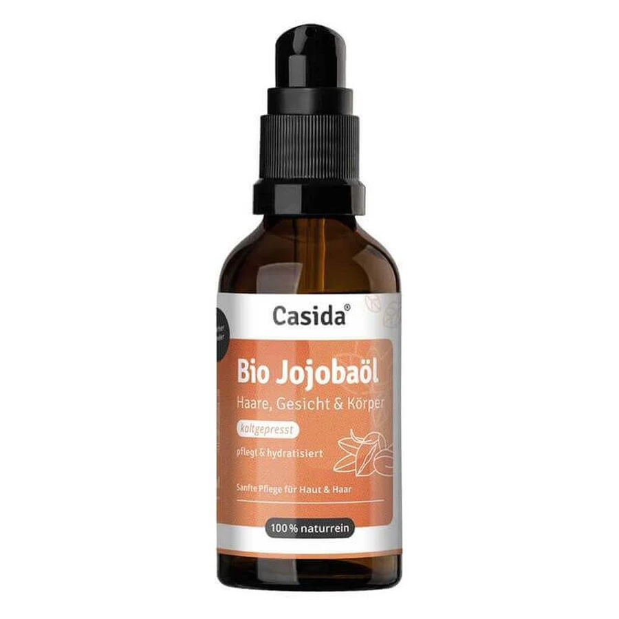Biologische, koudgeperste jojoba-olie voor haar, gezicht en lichaam, 50 ml olie