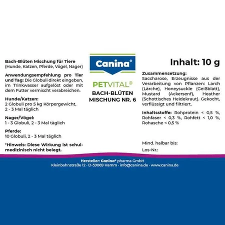 Petvital Bachblüten Nr.6 Globuli vet. (für Tiere), 10 g Globuli