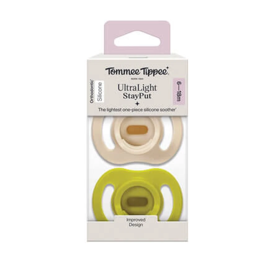 Chupetes ortodónticos UltraLight, beige/verde, de 6 a 18 meses, paquete de 2, Tommee Tippee