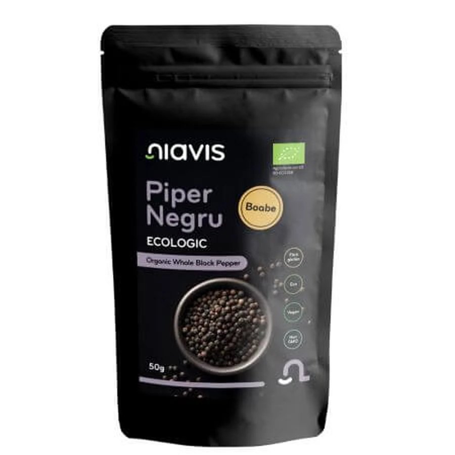Biologische zwarte peperkorrels, 50 g, Niavis