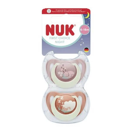 First Choice Nacht-Schnuller-Set, Hase/Oita, 6–18 Monate, 2er-Pack, Nuk