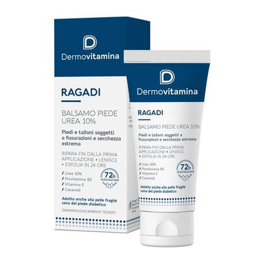 Balsamo per i piedi Ragadi con il 10% di urea, 75 ml, Dermovitamina