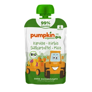 Purea biologica di carota, zucca, patata dolce e mais, dai 6 mesi in su, 100 g, Pumpkin Organics