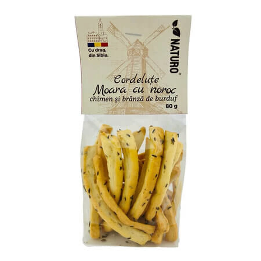 Cordelute cu chimen si branza de burduf Moara cu Noroc, 80 g, Naturo