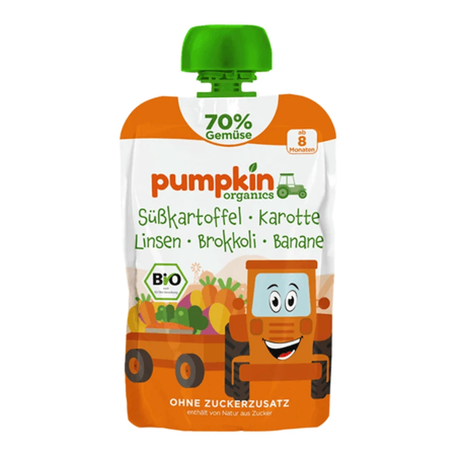 Organic Sweet Potato, Carrot, Lentil, Broccoli, and Banana Puree, 8 months+, 100 g, Pumpkin Organics