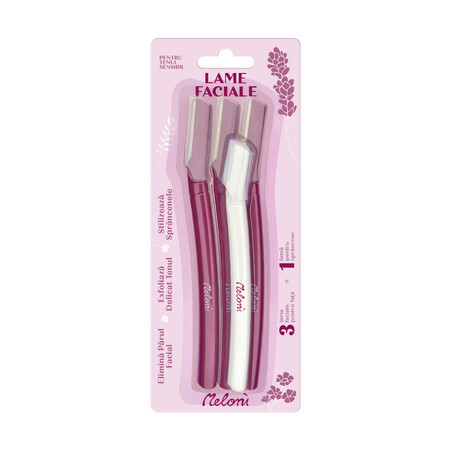 Set lame faciale trimmer pentru fata, sprancene si mustata, 4 bucati, Meloni Care