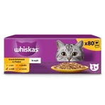 WHISKAS 1+ Poultry Feasts Selectii, Pasăre, plic hrană umedă pisici, (în aspic), multipack, 85g x 80