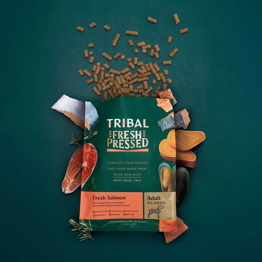 TRIBAL Fresh Pressed, XS-XL, salmón, pienso seco para perros sin cereales, prensado en frío, 2,5 kg