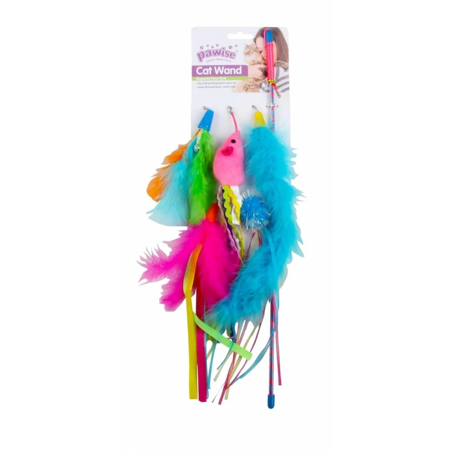 Confezione convenienza PAWISE, canna da pesca giocattolo per gatti, in tessuto, per l'attività fisica, colori assortiti