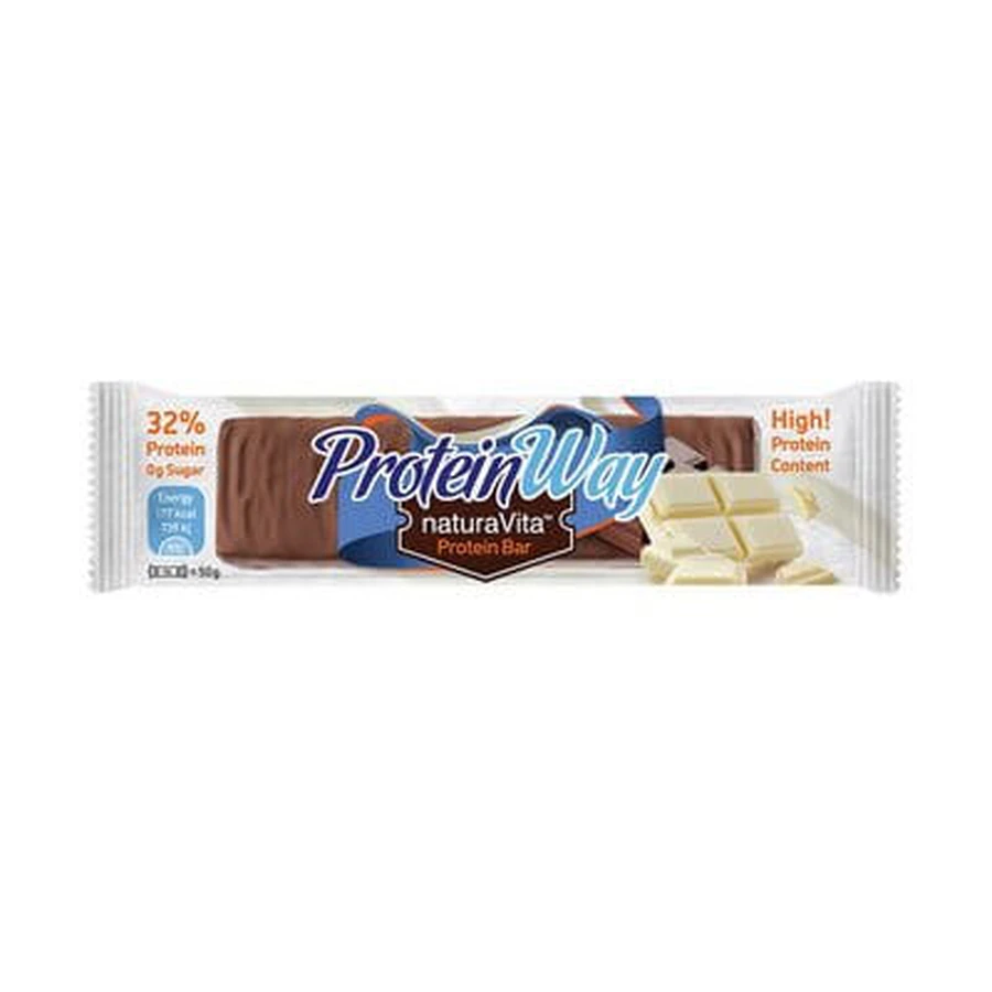 Protein Way Bar | Smaak witte chocolade | Eiwitreep met de smaak van witte chocolade en een cacaolaagje | Suikervrij | 50 g