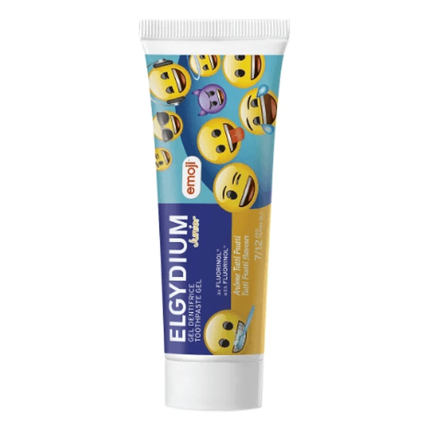 Elgydium | Pastă de dinți Junior Emoji Tutti-Fruti pentru copii cu vârsta cuprinsă între 7 și 12 ani | 50 ml