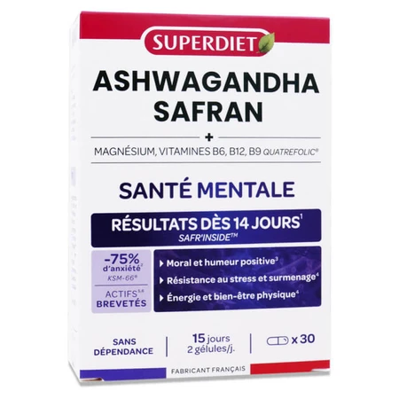 SUPERDIET ASHWAGANDHA SAFFRAN GEESTELIJKE GEZONDHEID 30 CAPSULES