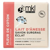 JABÓN RICO EN LECHE DE BURRO MKL CON BRILLO DE FLOR DE ALGODÓN, 100 G