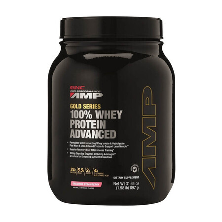 Gnc Amp Gold Series 100% Whey Protein Advanced, Proteina Din Zer, Cu Aroma De Capsuni, 897 G