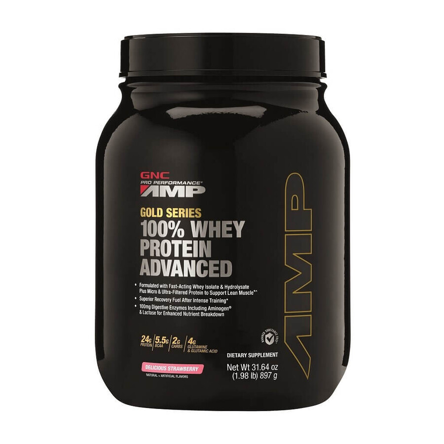 Gnc Amp Gold Serie 100% Whey Protein Advanced, Molkenprotein, Erdbeergeschmack, 897 G