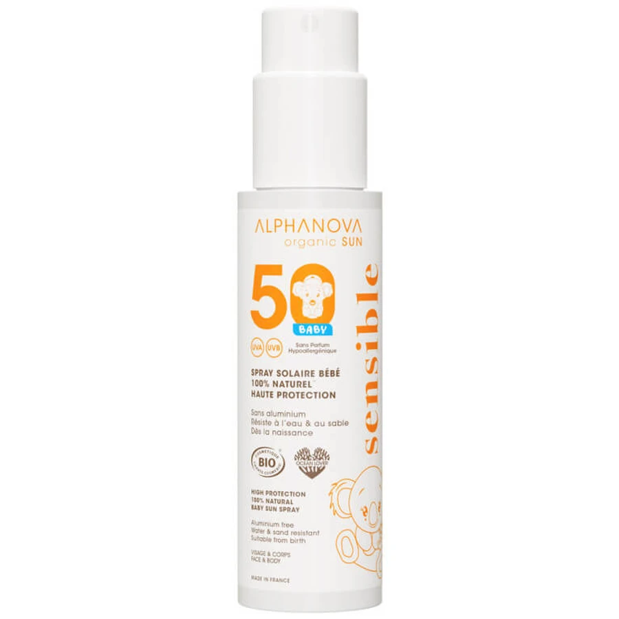 ALPHANOVA ORGANICNY SPRAY PRZECIWSŁONECZNY DLA NIEMOWLĄT SPF 50 DO SKÓRY WRAŻLIWEJ 100 G: ceny i cechy