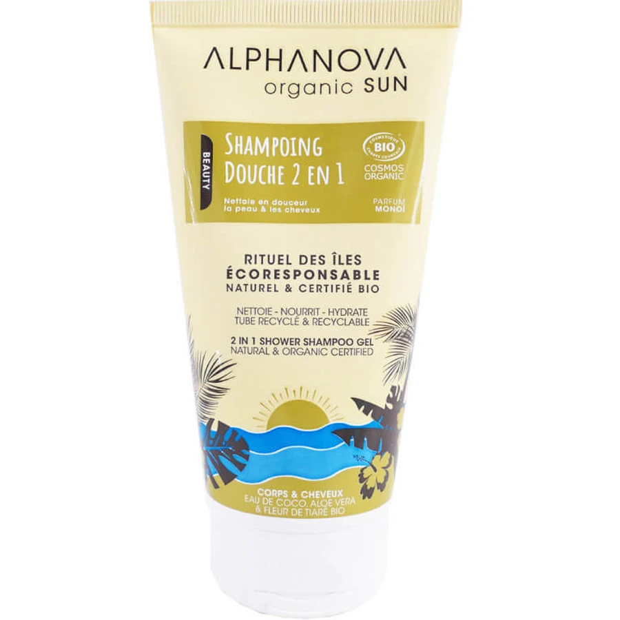 ALPHANOVA ORGANIC SUN ȘAMPON ȘI GEL DE DUȘ MONOI 2 ÎN 1 BIO 150 ML