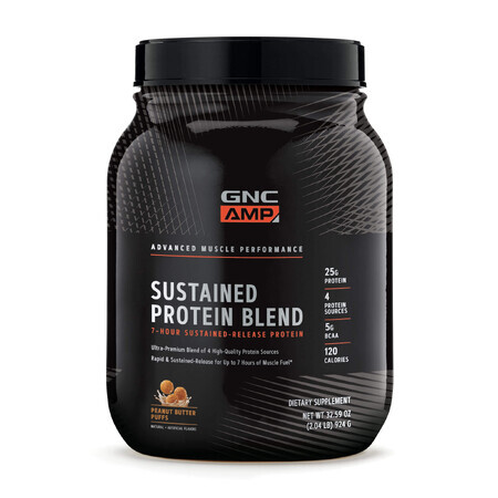 Gnc Amp Sustained Protein Blend Amestec Proteic Cu Aroma De Pufuleti Cu Unt De Arahide, 924 G