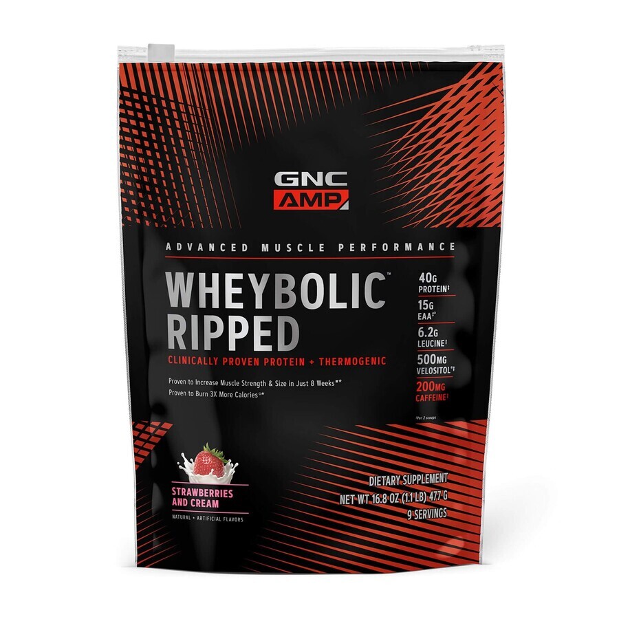 Gnc Amp Wheybolic Ripped, Molkenprotein, Erdbeer-Sahne-Geschmack, 477 G