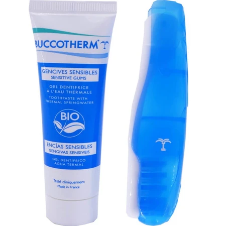 KIT DE VIAJE BUCCOTHERM: PASTA DENTÍFRICA DE 25 ML + CEPILLO DE DIENTES PLEGABLE