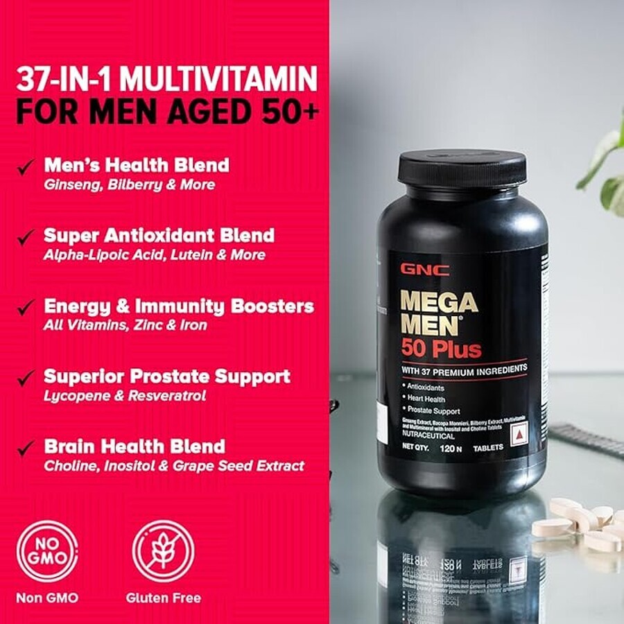 Gnc Mega Men 50 Plus, complesso multivitaminico per uomo, 60 Tb