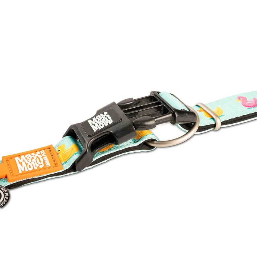 MAX & MOLLY Smart ID Ducklings, collar para perro, ajustable, poliéster, azul, hebilla de tridente, talla S