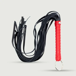 Leren zweep met metalen basis en rood handvat - Zwart/Rood