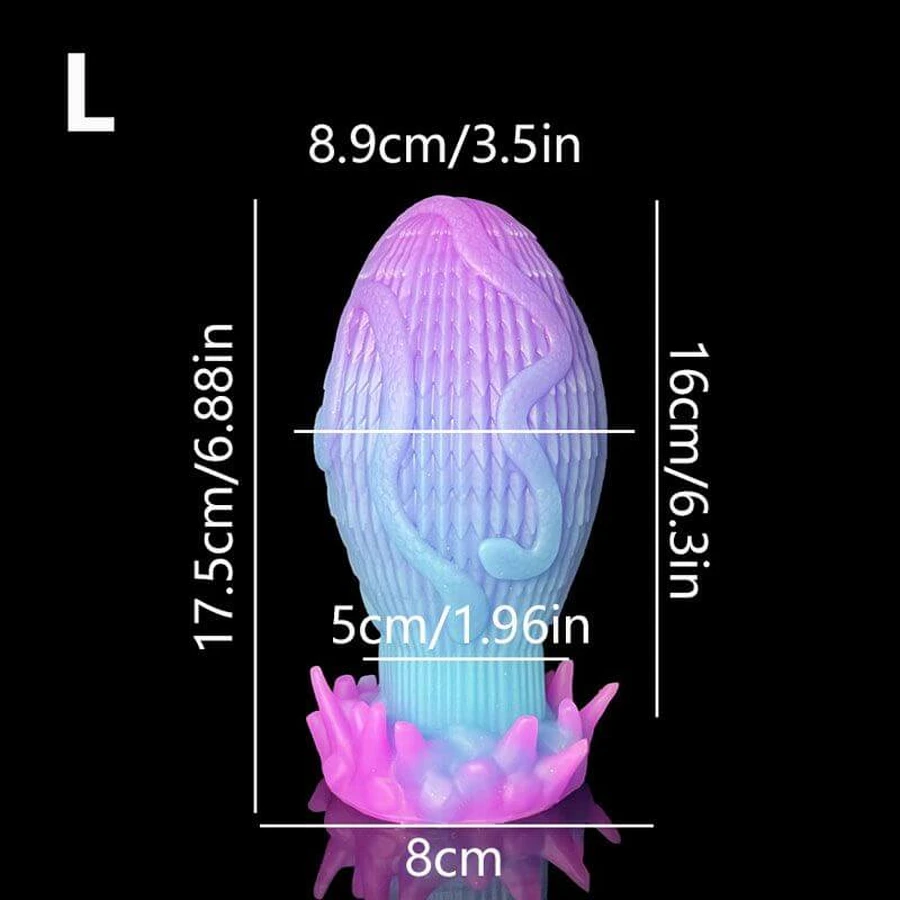 Siliconen buttplug in de vorm van een slangenei, 17,5 x 8,9 cm - Blauw