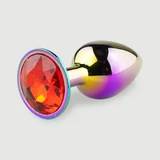 Anal Collection – Kleiner Metall-Analplug mit rundem Schmuckstein – Mehrfarbig/Rot