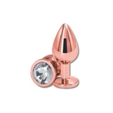 Plug anale in metallo di medie dimensioni della collezione Anal con gioiello rotondo - Rosa/Trasparente