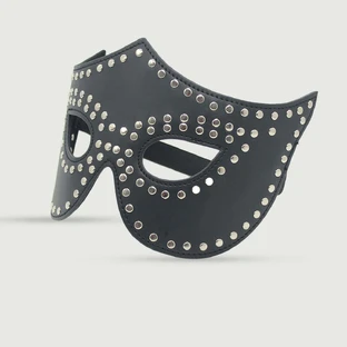 Leather Eye Mask With Studs - Black