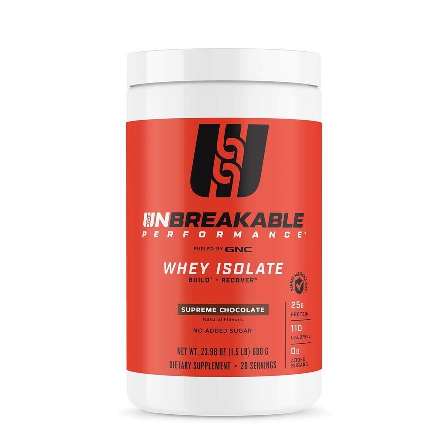 Gnc Unbreakable Performance Whey Isolate, Izolat Proteic Din Zer Cu Aroma De Ciocolata, 680 G