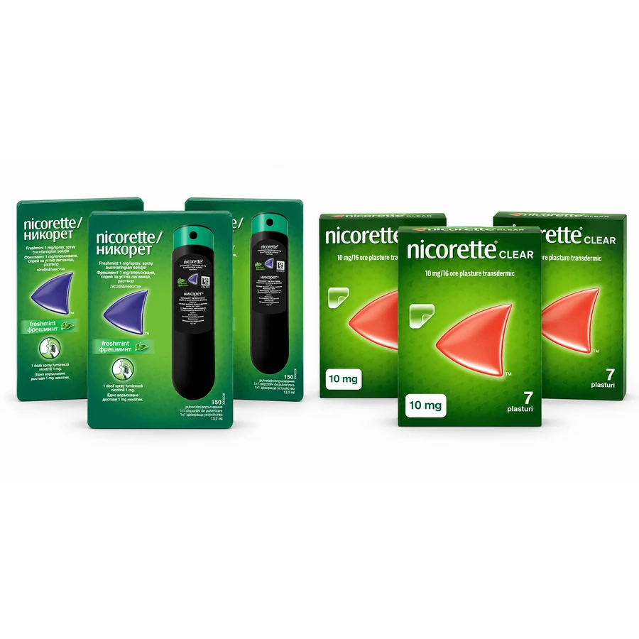 Nicorette Freshmint Spray, 1 mg, 39,6 ml, + Nicorette Clear 10 mg, 21 Pflaster, McNeil