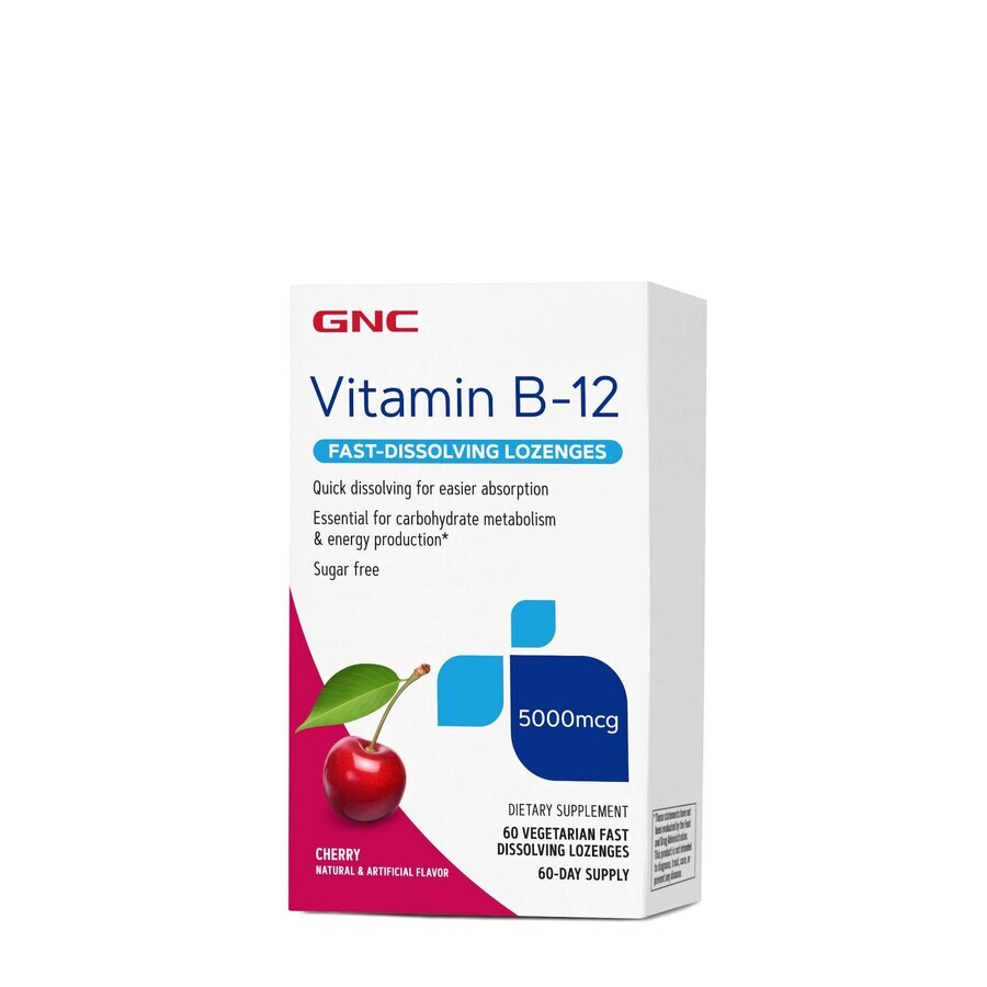 Gnc Vitamin B-12 5000 Mcg schnell auflösend, Kirsche aromatisiert, 60 Päckchen