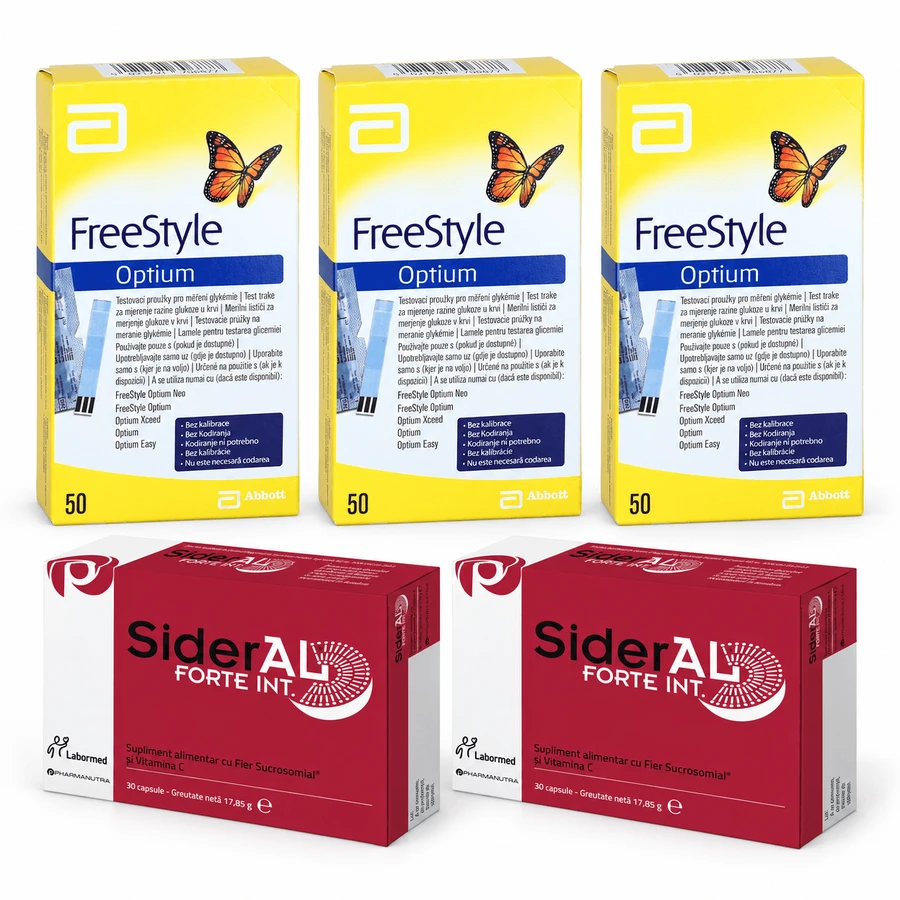 Abbott FreeStyle Optium 150 Teststreifen + SiderAL Forte, 60 Kapseln, Zentiva