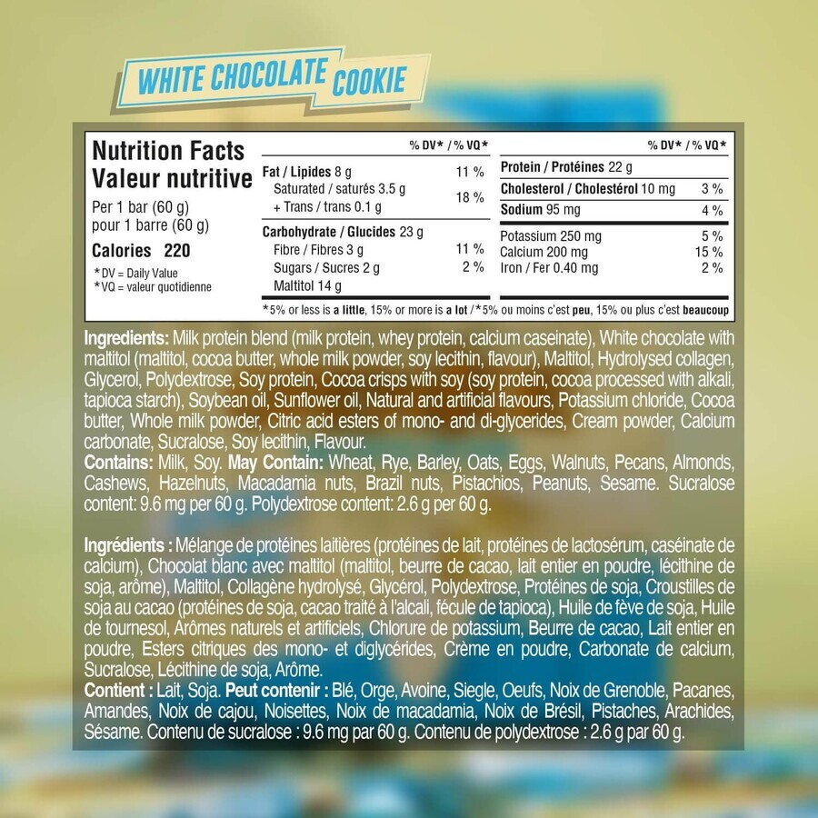 Grenade High Protein, Low Sugar Bar White Chocolate Cookie, Barrita de proteínas con sabor a galleta de chocolate blanco, 60 G