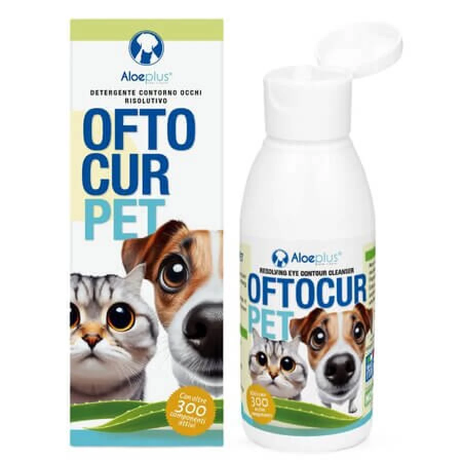 Oftocur Soluzione detergente per gli occhi per cani e gatti, 100 ml, Aloeplus