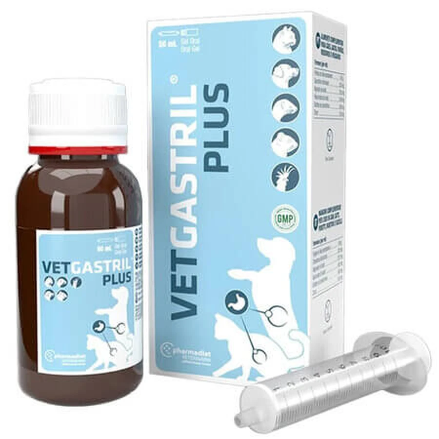 Verdauungspräparat für Hunde, Katzen, Frettchen, Nagetiere und Vögel: Vetgastril Plus Gel, 50 ml, Pharmadiet