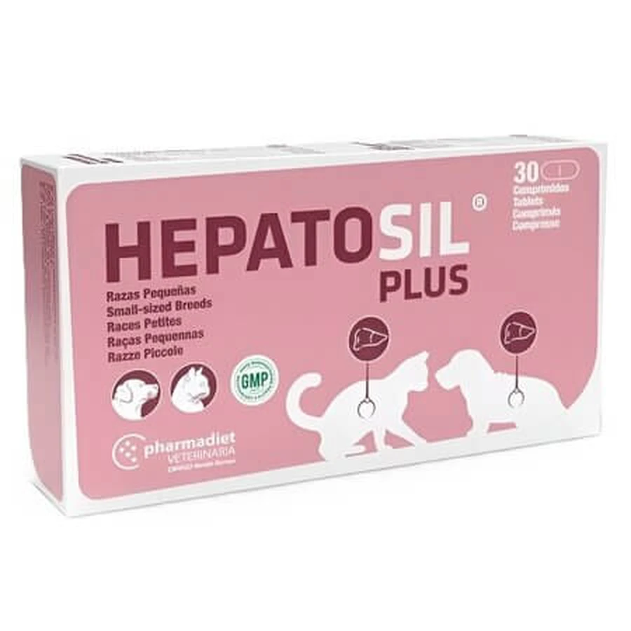 Hepatosil Plus, un complemento alimenticio para favorecer la función hepática en gatos y perros de razas pequeñas, 30 comprimidos, Pharmadiet